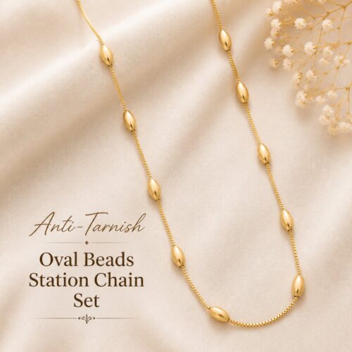 Anti Tarnish Oval Beads Station Chain Set - Pack of 1