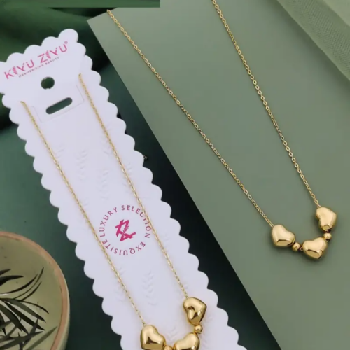 Alternative view of Anti Tarnish Triple Puffy Heart Chain Pendant Set - Pack of 1