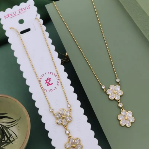 Alternative view of Anti Tarnish Two Tier Floral Crystal Drop Pendant Necklace Set - Pack of 1