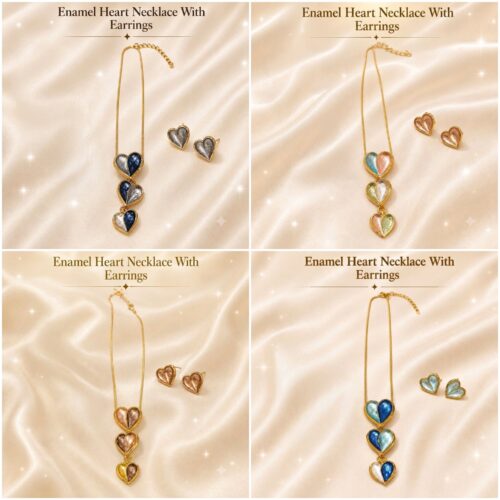 Alternative view of Enamel Heart Necklace with Earrings - Pack of 1