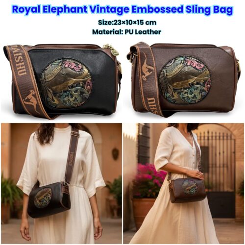 Royal Elephant Vintage Embossed Sling Bag