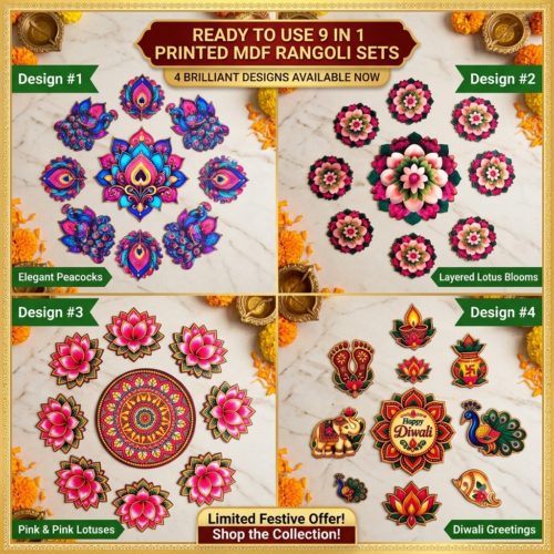 Alternative view of Ready To Use 9 in 1 Printed MDF Rangoli Set  - Pack of 1 Set
