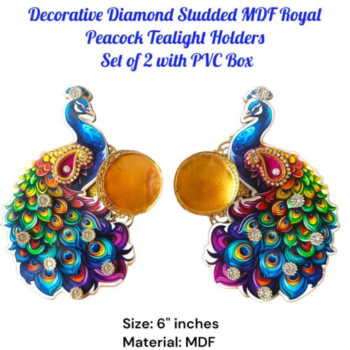 Alternative view of Decorative Diamond Studded MDF Royal Peacock Tealight Holders - Set of 2 - with PVC Box Packing
